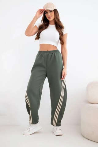 Spodnie damskie masełkowe z wiskozy z lampasem khaki