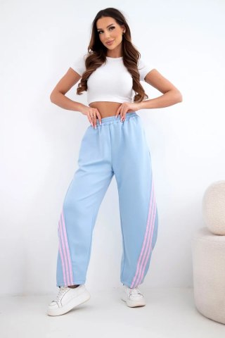 Spodnie damskie masełkowe z wiskozy z lampasem niebieskie