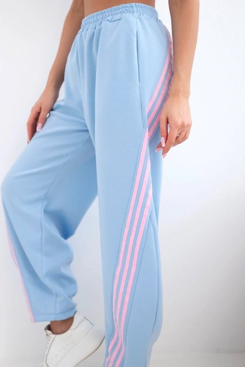 Spodnie damskie masełkowe z wiskozy z lampasem niebieskie