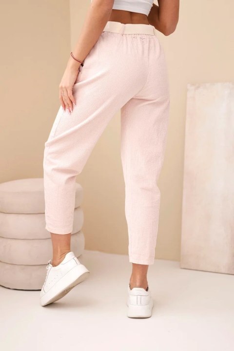 Spodnie damskie sztruksowe z paskiem ciemno pudrowy róż