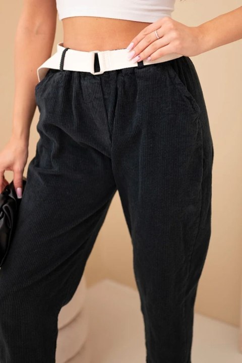 Spodnie damskie sztruksowe z paskiem czarne