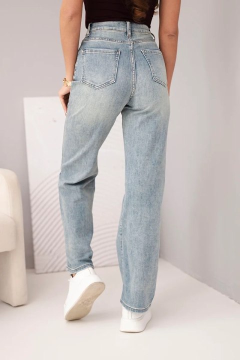 Spodnie damskie z szeroką nogawką i przetarciami jeansowe