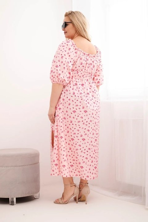 Sukienka damska Plus Size z dekoltem na troczki i elastyczną talią cukierkowy róż