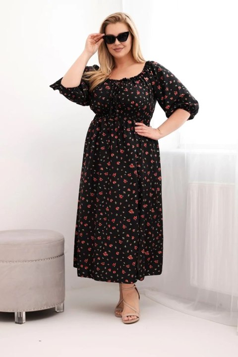 Sukienka damska Plus Size z dekoltem na troczki i elastyczną talią czarna