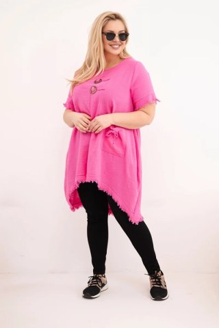 Sukienka damska bawełniana Plus Size z dłuższym tyłem i kieszenią różowa