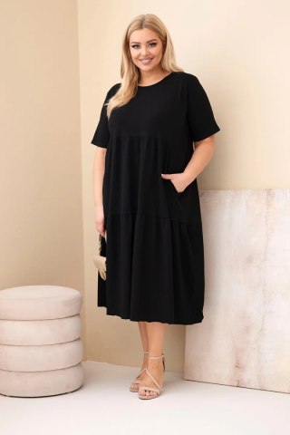 Sukienka damska bawełniana Plus Size z krótkim rękawem i falbaną czarna