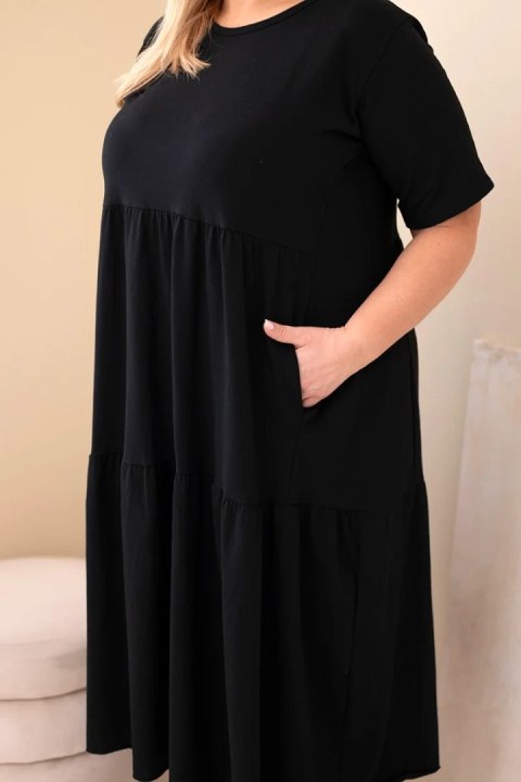 Sukienka damska bawełniana Plus Size z krótkim rękawem i falbaną czarna