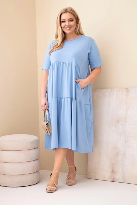 Sukienka damska bawełniana Plus Size z krótkim rękawem i falbaną jeansowa