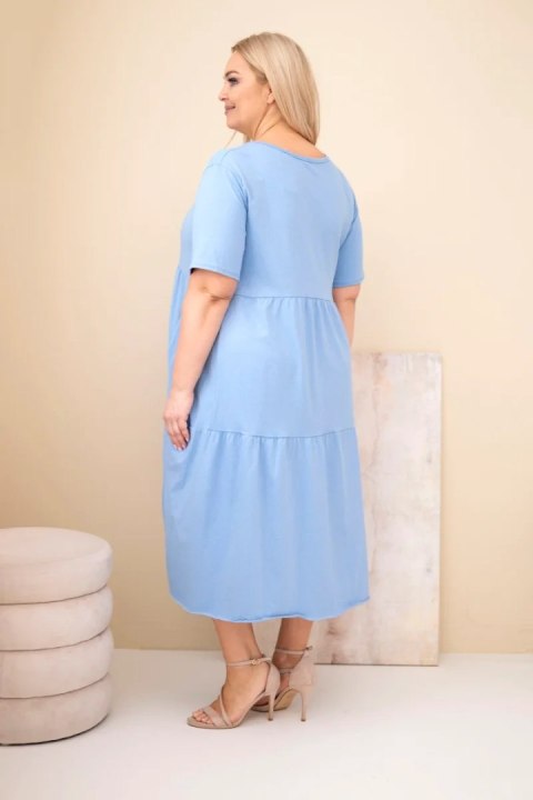Sukienka damska bawełniana Plus Size z krótkim rękawem i falbaną jeansowa