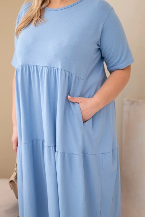 Sukienka damska bawełniana Plus Size z krótkim rękawem i falbaną jeansowa