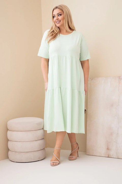 Sukienka damska bawełniana Plus Size z krótkim rękawem i falbaną miętowa