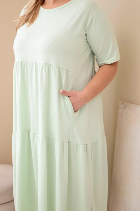 Sukienka damska bawełniana Plus Size z krótkim rękawem i falbaną miętowa
