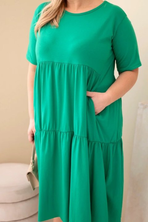Sukienka damska bawełniana Plus Size z krótkim rękawem i falbaną zielona