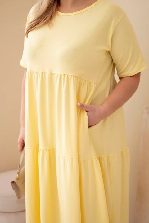 Sukienka damska bawełniana Plus Size z krótkim rękawem i falbaną żółta