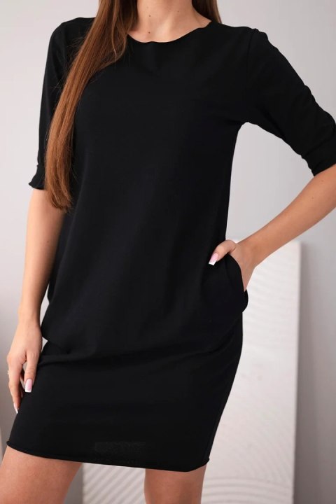 Sukienka damska bawełniana z rękawem 3/4 i kieszeniami czarna