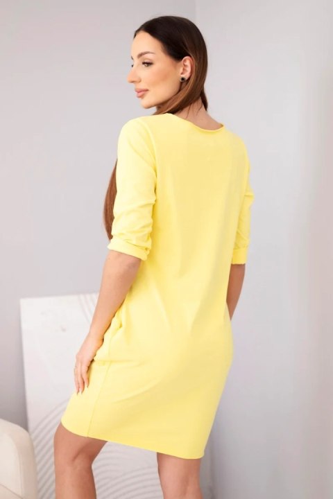 Sukienka damska bawełniana z rękawem 3/4 i kieszeniami żółta
