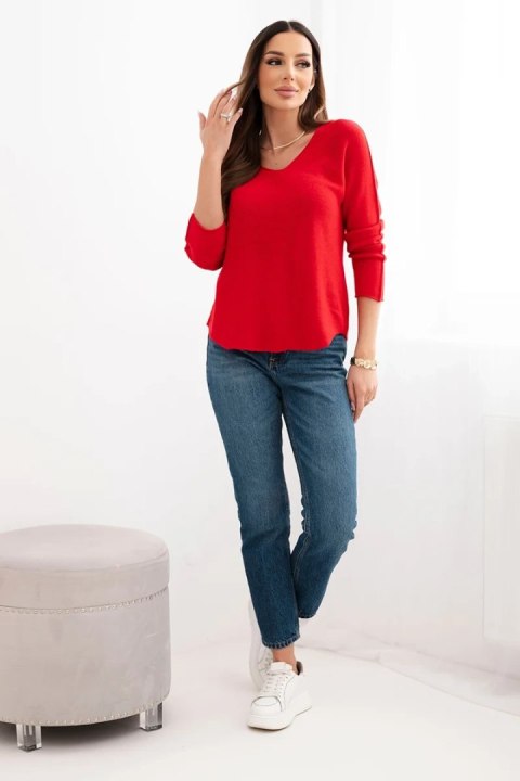 Sweter damska z wiskozą z dekoltem w serek czerwony