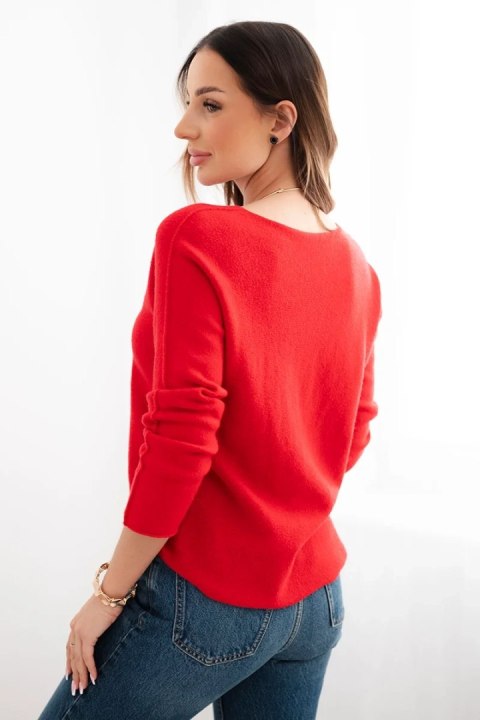 Sweter damska z wiskozą z dekoltem w serek czerwony