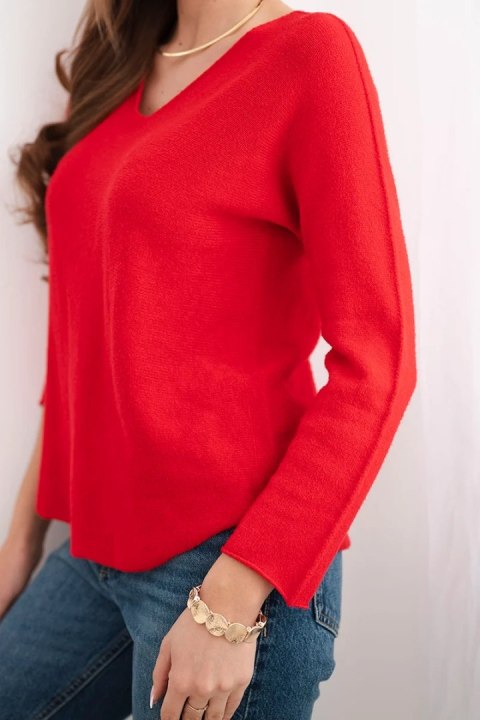 Sweter damska z wiskozą z dekoltem w serek czerwony