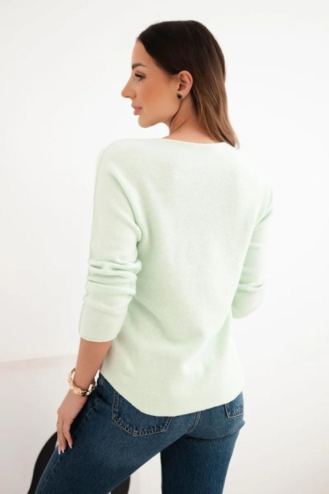 Sweter damski z wiskozy z długim rękawem i okrągłym dekoltem jasno miętowy