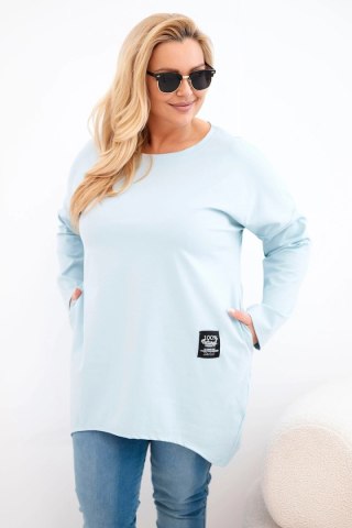 Bluzka damska Plus Size z dłuższym tyłem i długim rękawem ciemno miętowa