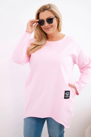 Bluzka damska Plus Size z dłuższym tyłem i długim rękawem cukierkowy róż