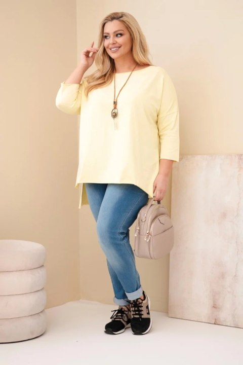 Bluzka damska bawełniana Plus Size asymetryczna żółta z naszyjnikiem morelowa