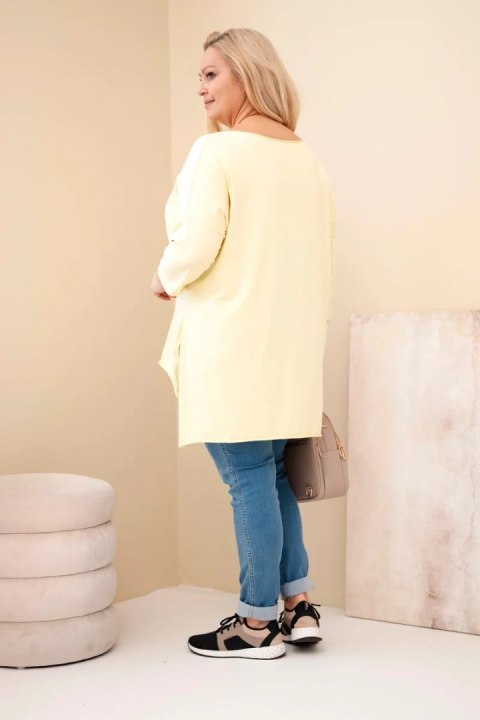 Bluzka damska bawełniana Plus Size asymetryczna żółta z naszyjnikiem morelowa