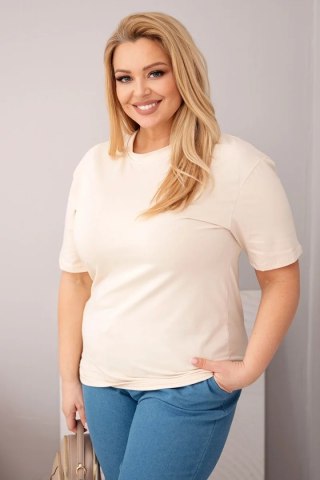 Bluzka damska bawełniana Plus Size z krótkim rękawem basic beżowa