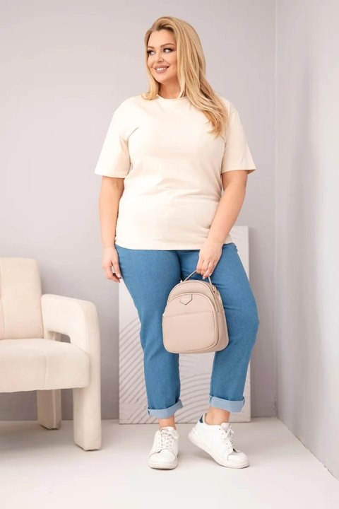 Bluzka damska bawełniana Plus Size z krótkim rękawem basic beżowa