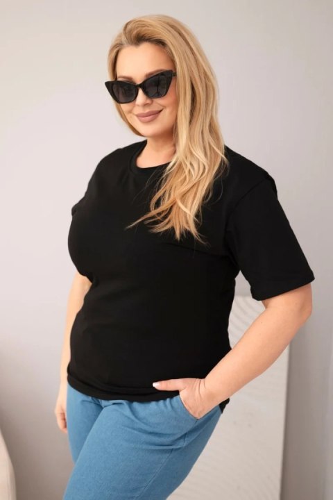 Bluzka damska bawełniana Plus Size z krótkim rękawem basic czarna