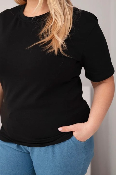 Bluzka damska bawełniana Plus Size z krótkim rękawem basic czarna
