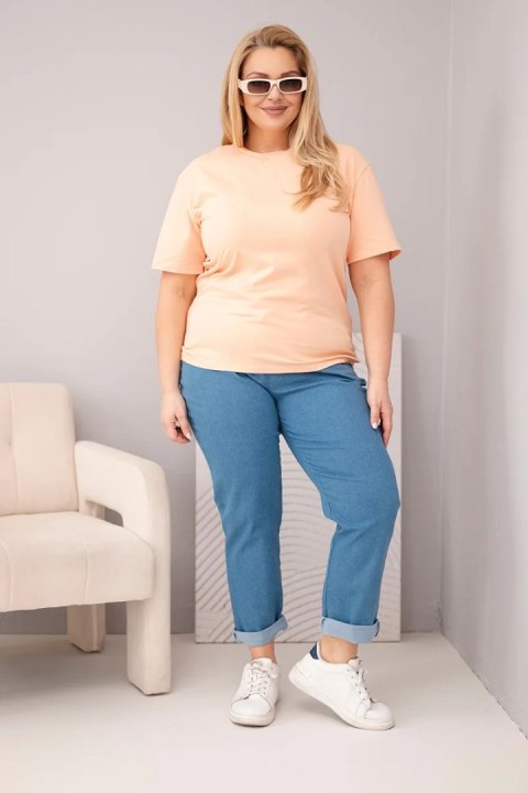 Bluzka damska bawełniana Plus Size z krótkim rękawem basic łososiowa