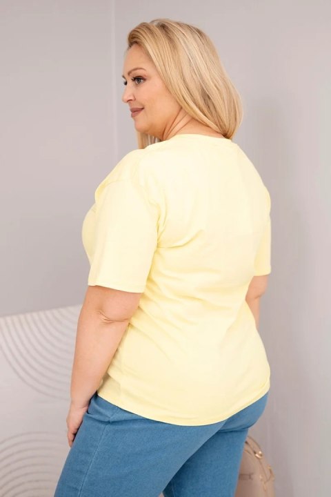 Bluzka damska bawełniana Plus Size z krótkim rękawem basic żółta