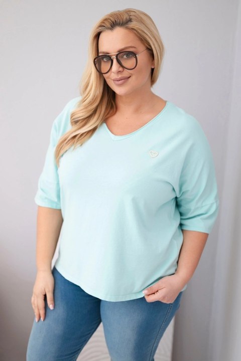 Bluzka damska bawełniana oversize Plus Size z dekoltem V miętowa