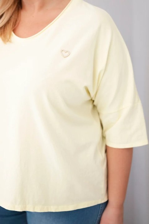 Bluzka damska bawełniana oversize Plus Size z dekoltem V żółta