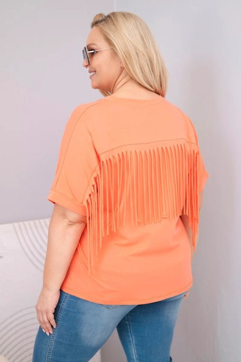 Bluzka damska bawełniana z dekoltem V i frędzlami na plecach łososiowa