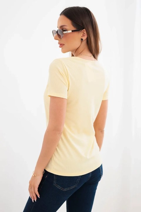 Bluzka damska wiskozowa prążkowana z ozdobnym wycięciem przy dekolcie żółta