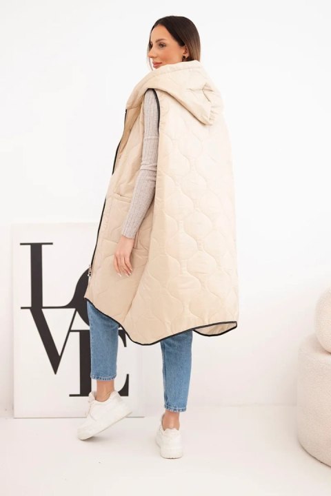 Kamizelka damska pikowana Plus Size z kapturem zapinana na zamek ciemno beżowa