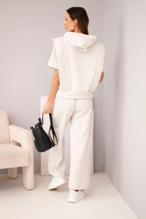 Komplet damski masełkowy bluza z kapturem i luźne spodnie z wiązaniem beżowy