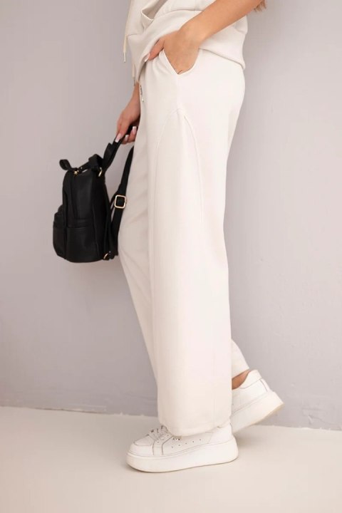 Komplet damski masełkowy bluza z kapturem i luźne spodnie z wiązaniem beżowy