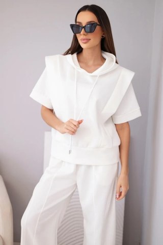 Komplet damski masełkowy bluza z kapturem i luźne spodnie z wiązaniem ecru