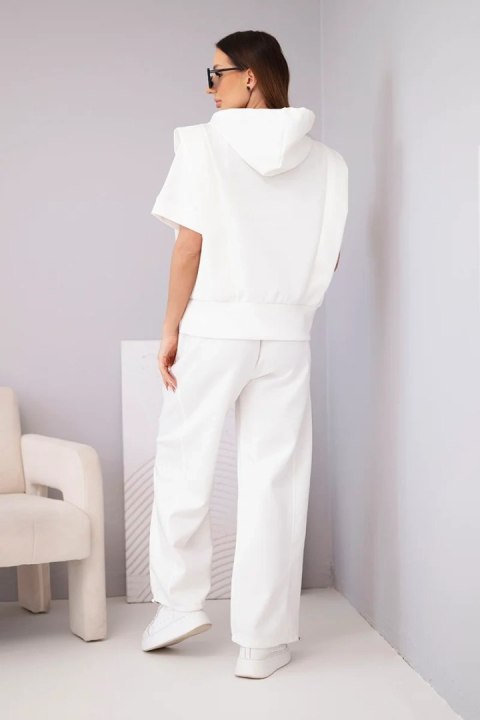 Komplet damski masełkowy bluza z kapturem i luźne spodnie z wiązaniem ecru