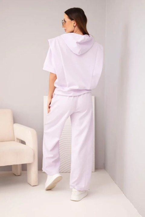 Komplet damski masełkowy bluza z kapturem i luźne spodnie z wiązaniem jasny fioletowy