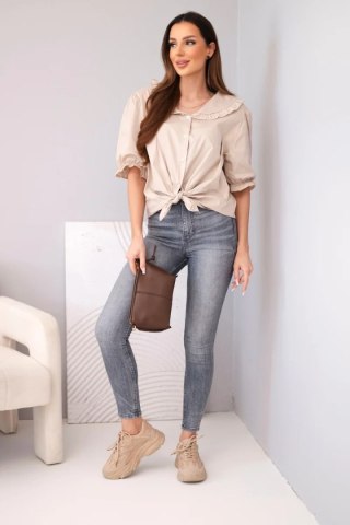 Koszula damska bawełniana z falbanką i wiązaniem beżowa