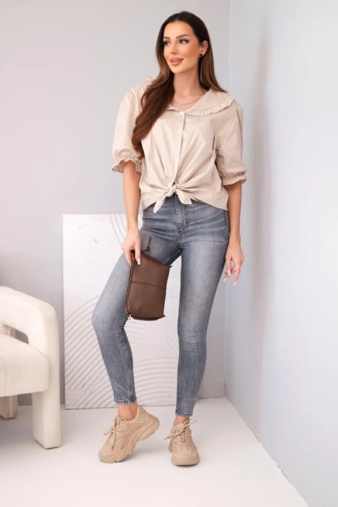 Koszula damska bawełniana z falbanką i wiązaniem beżowa