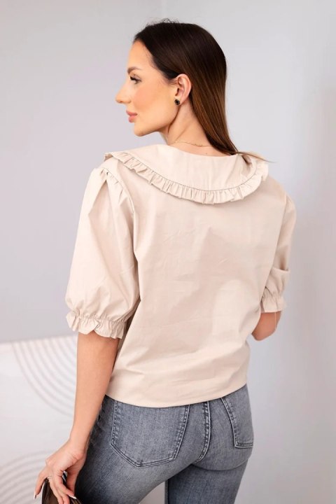 Koszula damska bawełniana z falbanką i wiązaniem beżowa