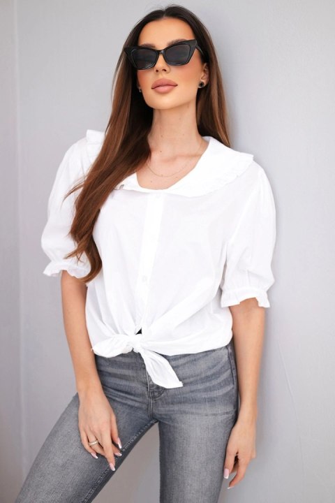 Koszula damska bawełniana z falbanką i wiązaniem biała