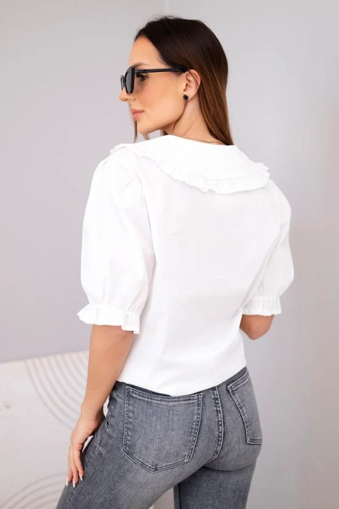 Koszula damska bawełniana z falbanką i wiązaniem biała