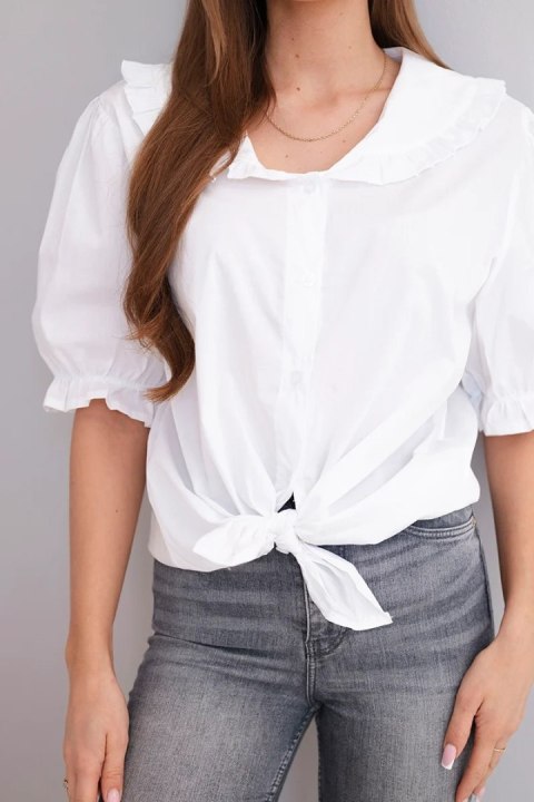 Koszula damska bawełniana z falbanką i wiązaniem biała